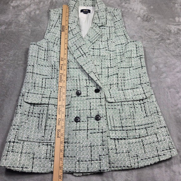 Maeve Anthropologie Tweed Blazer Vest 10 Mint Green Plaid Career Preppy Business - Picture 3 of 7
